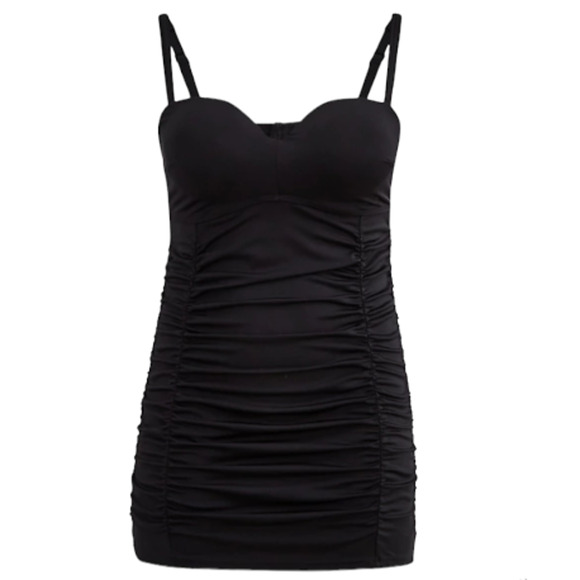 Torrid NWT Ruched Retro Mid-Length Swim Dress Black Size 6X D/DD Underwire - Picture 2 of 11